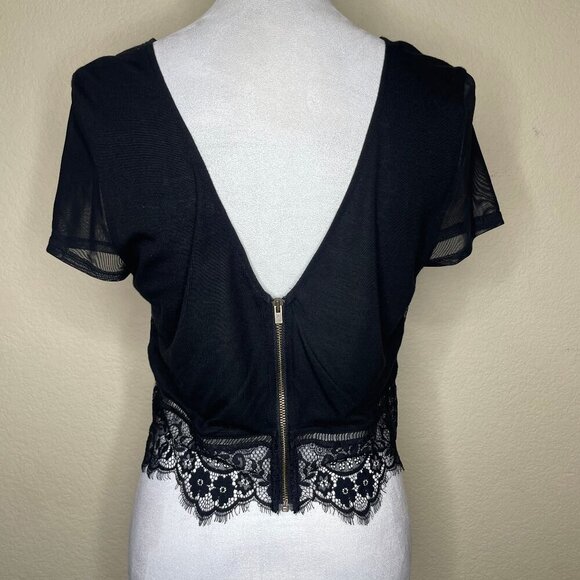 Express Women's Black Lace Sheer Crop Top with Zip up Back Sexy Flirty Medium - Picture 5 of 11